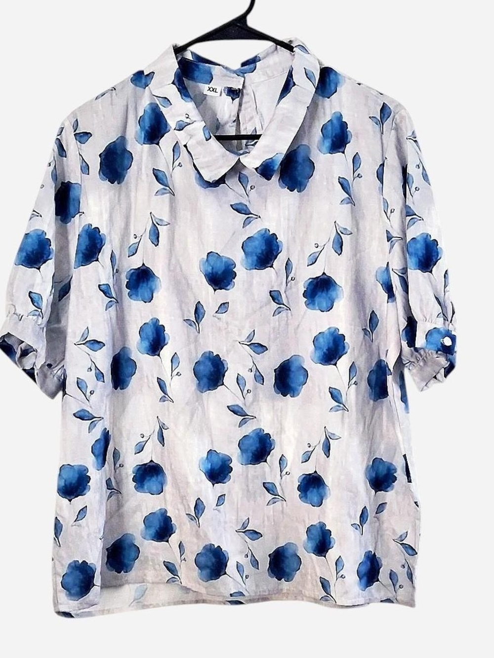 White Top with Blue Floral Print